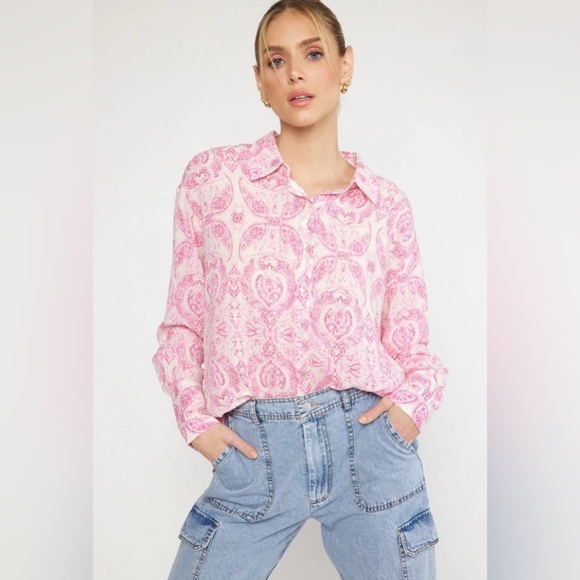 Entro Paisley Floral Button-Down Long Sleeve Boluse NWT small - Picture 3 of 11